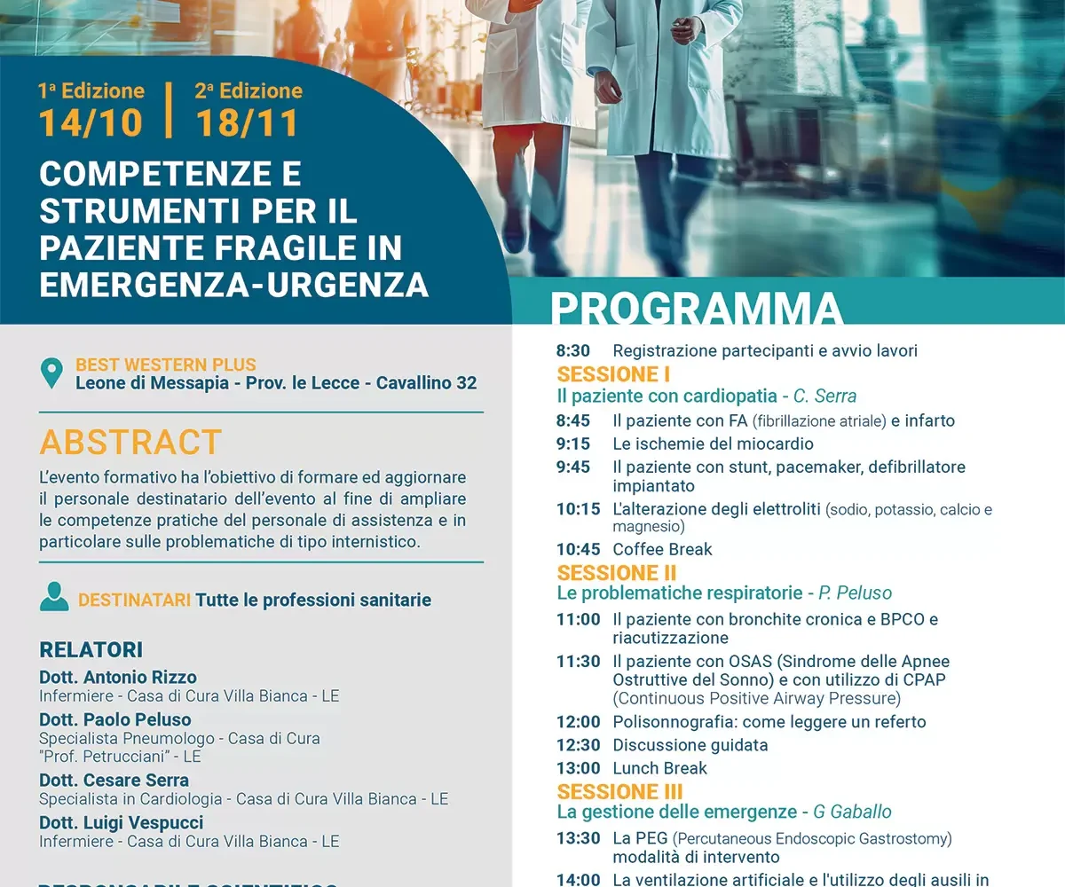 Corso di Formazione ECM: Competenze e strumenti per il paziente fragile in emergenza-urgenza